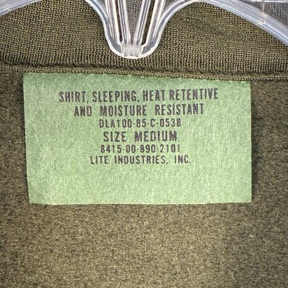 VTG US Army Military 1/4 Zip Fleece Sleep Shirt Mens M Green Heat Retentive USA - Picture 3 of 6